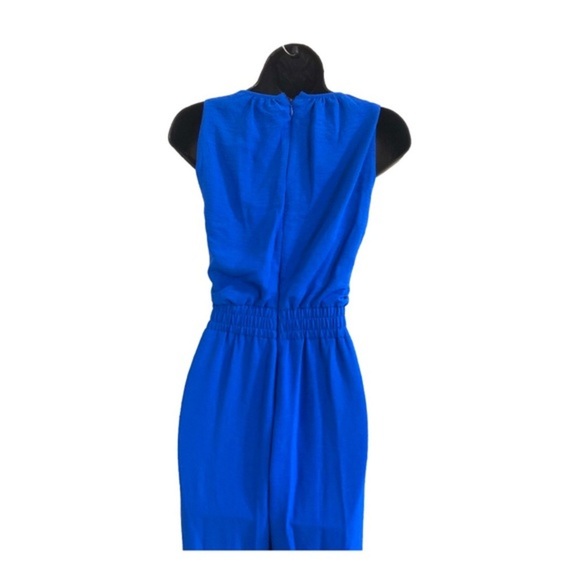 TAHARI blue smocked waist sleeveless  keyhole neck belted‎ jumpsuit size 6 new - Picture 7 of 16